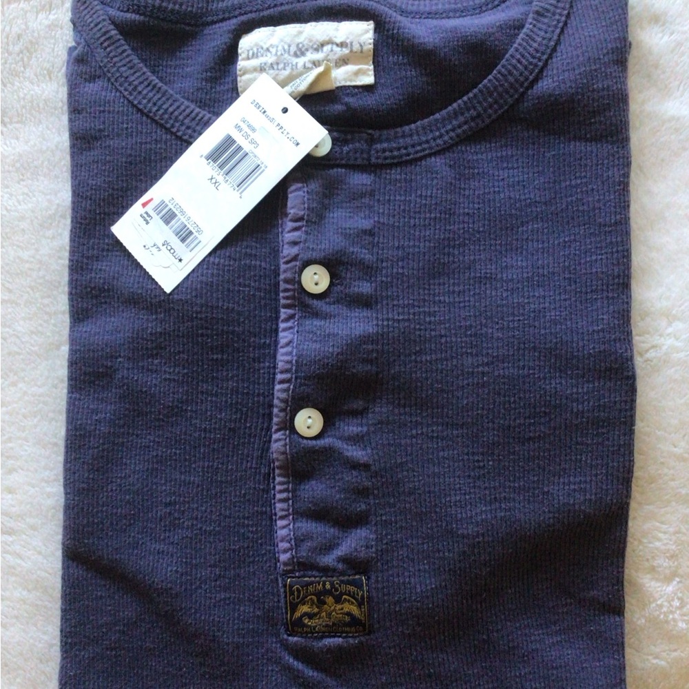 Denim & Supply Ralph Lauren Washed Blue Ribbed Henley Tee